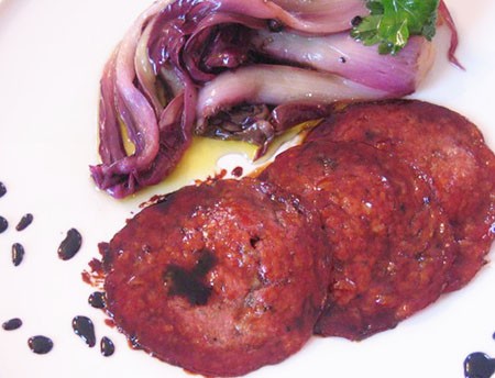 Radicchio tardivo with soprèssa (salami) in vinegar marinade